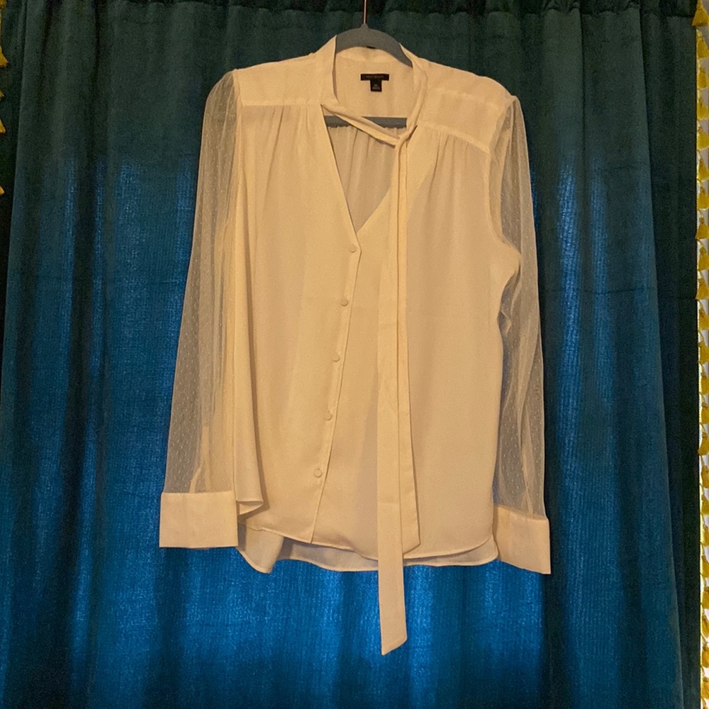 Ann Taylor white blouse, sheer lace sleeves
